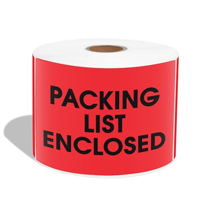 3" X 5" Packing List Enclosed Shipping Stickers (500 Stickers, 1 Roll) - color: Red (Packing List Enclosed)