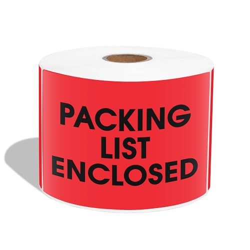 3" X 5" Packing List Enclosed Shipping Stickers (500 Stickers, 1 Roll) - color: Red (Packing List Enclosed)
