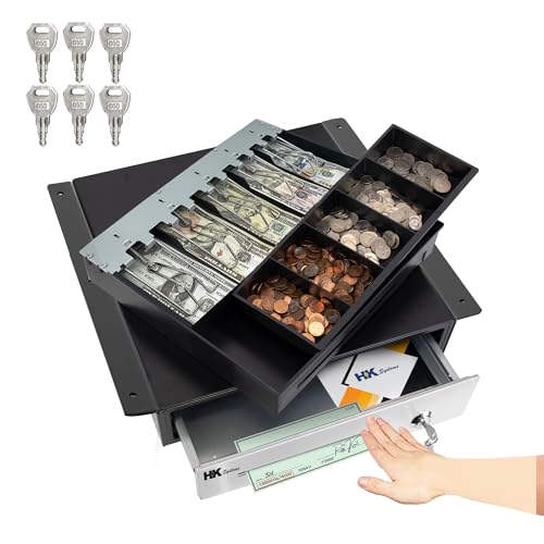 HK SYSTEMS 16" Heavy Duty Black Push Open Cash Drawer, 5B5C with Under Counter Mounting Metal Bracket - size: 2. 16" Push Black