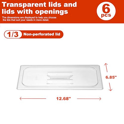 6-Pack Clear Polycarbonate Handled Lids for 1/3 Size NSF Food Pans - color: 1/3 Size, size: Handled Lids