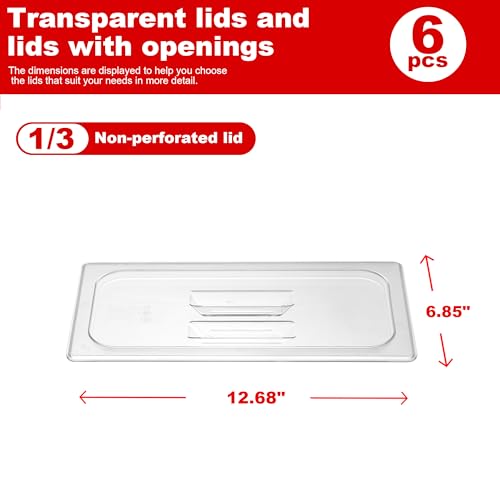 6-Pack Clear Polycarbonate Handled Lids for 1/3 Size NSF Food Pans - color: 1/3 Size, size: Handled Lids