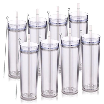 Volhoply 20oz Tumbler with Lid and Straw 8 Pack,Double Wall Plastic Skinny Tumblers Bulk,Reusable Travel Cute Coffee Mug,BPA Free Matte Acrylic Water Cups With Straw for Party,DIY Gifts(Clear,8 Set) - color: Clear