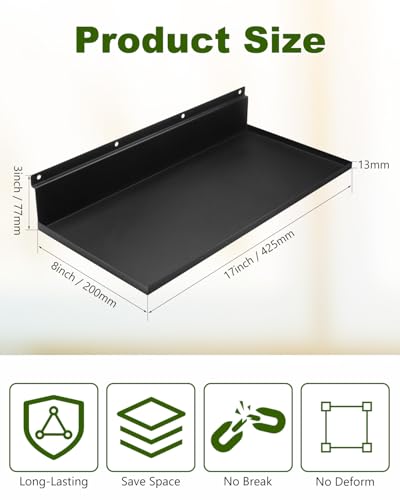 2 Pack 17×8 Inch Metal Slatwall Shelves, Black - style: 2 Pack Black