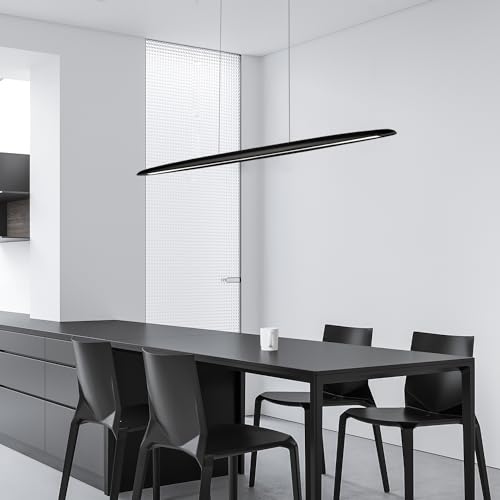 YISDESIGN 71" Wood Linear Pendant Light Black Linear Pendant Dinning Room Hanging Lights LED Dimmable Chandeliers 50w for Dining Room Pool Table Lights Kitchen Island Light Black - color: Black, size: 71in