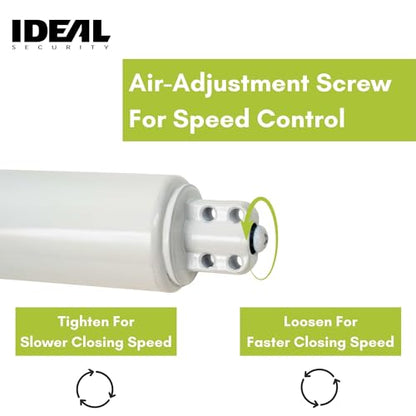 Ideal Security 9700 Heavy Pneumatic Touch & Hold Storm and Screen Door Closer for Wood, Aluminum, and Vinyl Doors, Silent and Smooth Closing, 11.5", White - style: White