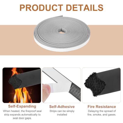 2PCS Smoke Fire Seal Strip 19.7 Feet 12mm/0.47"Wx2mm/0.08"T Grey - color: Gray, size: 19.7 FT x 12mm / 0.47" W x 2mm / 0.08" T