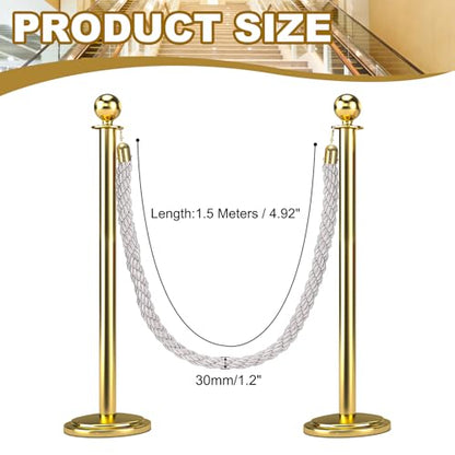 MECCANIXITY Twisted Stanchion Rope 5 Ft/1.5 M, Barrier Rope Twisted Post Ropes with Snap Hooks for Posts Stands Queue Divider Crowd Control, White Golden - color: White Golden, size: 5 Ft