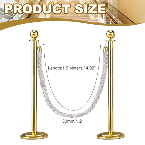 MECCANIXITY Twisted Stanchion Rope 5 Ft/1.5 M, Barrier Rope Twisted Post Ropes with Snap Hooks for Posts Stands Queue Divider Crowd Control, White Golden - color: White Golden, size: 5 Ft