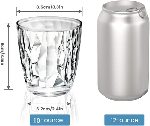 Topsky 10-ounce Plastic Water Tumblers | Set of 4 Transparent Unbreakable Drinking Glasses Clear Acrylic Reusable Juice Wine Cups for Home Picnic Party, Dishwasher Safe, Stackable (Transparent) - color: Clear 10oz