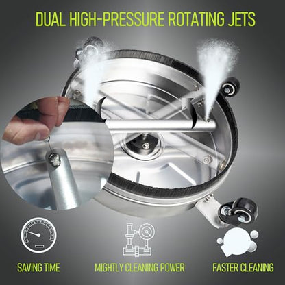 Hourleey 24" Pressure Washer Surface Cleaner with Dual Handles, Stainless Steel Surface Cleaner with 4 Wheels for Driveways, Pathway, Sidewalks, Patios, Decks, 4500 PSI with 3/8" Quick Connector Kit - size: 24 Inch