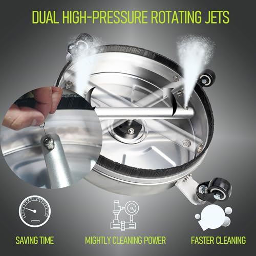 Hourleey 24" Pressure Washer Surface Cleaner with Dual Handles, Stainless Steel Surface Cleaner with 4 Wheels for Driveways, Pathway, Sidewalks, Patios, Decks, 4500 PSI with 3/8" Quick Connector Kit - size: 24 Inch