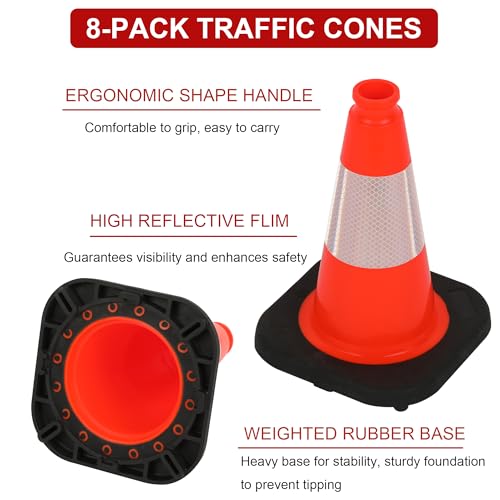 OrangeStar 8 Pack 12" Orange Traffic Safety Cones - color: Orange, size: 12in
