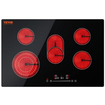 VEVOR Built in Electric Stove Top, 30 inch 5 Burners Ceramic Cooktop, 240V Glass Radiant Cooktop with Sensor Touch Control, Timer & Child Lock Included, 9 Power Levels for Simmer Steam Slow Cook Fry - size: 30 IN-5 Burner+Touch Control