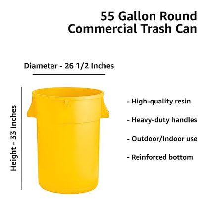 Set of 6 55 Gallon Round Commercial Trash Can, Industrial Recycling Bin, Durable Garbage Can, Ingredient Bin, Safe Food Container (Yellow) - color: Yellow
