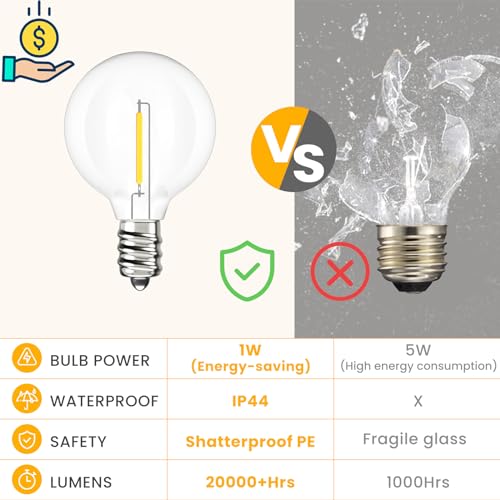 Svater Outdoor String Lights Waterproof 100 FT for Outside Patio 52 Bulbs - size: 100FT
