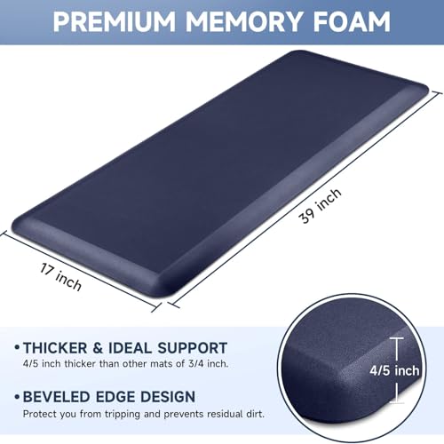 4/5 Inch Thick Kitchen Mats for Floor, StepRite Kitchen Rug for Standing - color: Blue, size: 39"L x 17"W x 0.8"Th