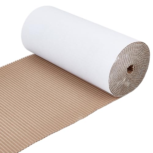 BENECREAT 196.8 x 11.8 Inch White Single Face Corrugated Cardboard Roll, Corrugated Wrap Paper for Gift Packing, Storage, DIY Crafts, Shipping, 3mm Thick - size: 196.8x11.8 Inch