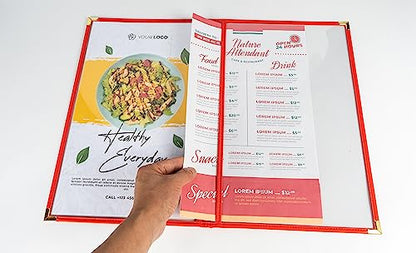 Menu Covers, Double Pages, 8.5" x 14" Legal Size, Red, Pack of 6 - color: Red