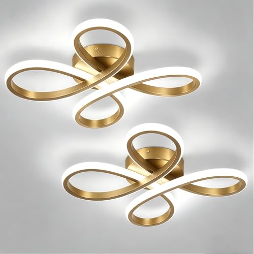 ADISUN Modern LED Ceiling Light, 6000K Semi Flush Mount Ceiling Light Fixture, Modern Ceiling Lights for Hallway Bedroom Corridor Aisle Bathroom Indoor Ceiling Lamp (2 Pack, Gold) - color: Gold, size: 2 Pack