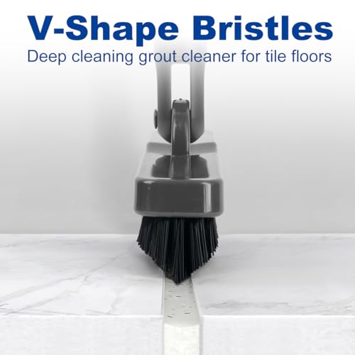 CELOX Grout Brush with Long Handle, 180°Rotation Tile Grout Cleaning Brush, Gray - color: Gray