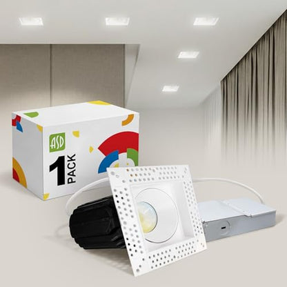 ASD 3 Inch Trimless LED Recessed Ceiling Light Fixture, Mud-in Canless Downlight with Junction Box, 5CCT Selectable 2700K-5000K, 15W 1243 Lumens, CRI90+, Anti-Glare, Dimmable, IC & Wet Rated, ETL - color: White 1 Pack, size: 3" 15 Watt