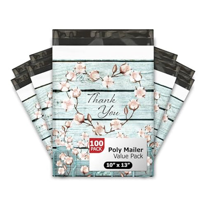 10x13 (100) Cotton Summer Designer Poly Mailers Waterproof Self Sealing Tear Resistant Polymailers Shipping Envelopes Premium Printed Bags For Small Businesses - color: Cotton, size: 10x13 inches