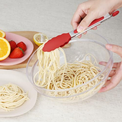 HOTEC Small Silicone Kitchen Tongs 7-Inch Mini Serving Tongs, Set of 3 - color: Red