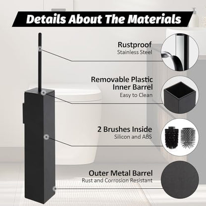 BGL Toilet Brush and Holder Set Matte Black Wall Mounted for Bathroom Square Design - color: Matte Black-wall Mount