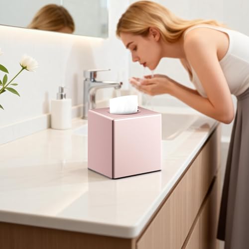 Y-in Hand Square Tissue Box Cover, Cube Facial Tissue Box Holder, Pink - color: Pink