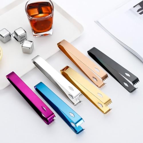 Stainless Steel Ice Tong, 6.3" x 0.8" Mini Sugar Tongs for Bar Ice Bucket, Delicate Metal Serving Tongs for Restaurant, Easy Grip Square Head Kitchen Gadgets(Gold)