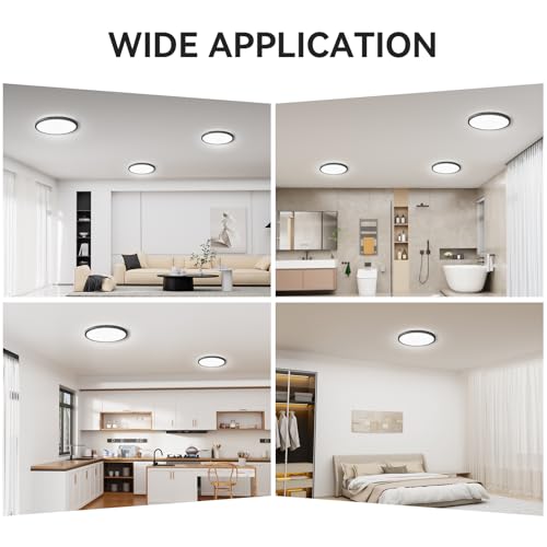 WKONCLDY 3200lm LED Flush Mount Ceiling Light, Super Slim 12 inch LED Ceiling Light, 5000K LED Ceiling Light for Bedroom, Living Room, Dining Room (Black, One Pack) - color: Black, size: 12in-1Pack