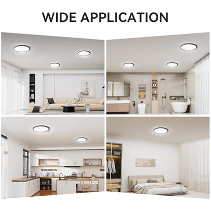 WKONCLDY Two Pack 3200lm LED Flush Mount Ceiling Light, Super Slim 12 inch Ceiling Light, 5000K LED Lights for Bedroom, Living Room, Dining Room,Garage,Office - color: Black, size: 12in-2Pack