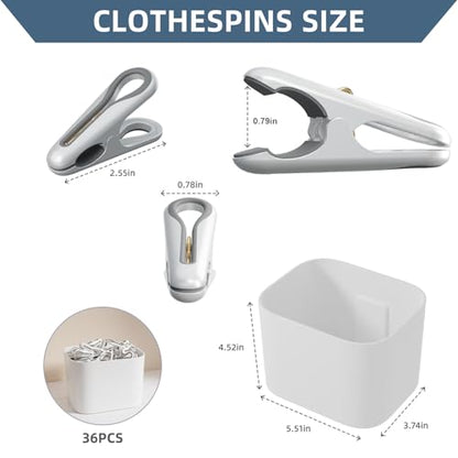 Clothes Pins, 36 Pack 2.5 Inch Plastic Clothespins with Storage Basket - color: White