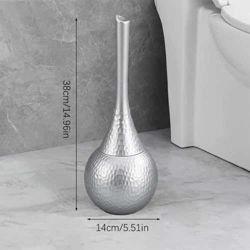 Silver Toilet Brush and Holder Set, Brushed Nickel Modern Bathroom Brush with Anti-Splash Shield 360° Cleaning, ABS Plastic Rust-Proof Waterproof Toilet Bowl Cleaner for Home Spa - color: Silver