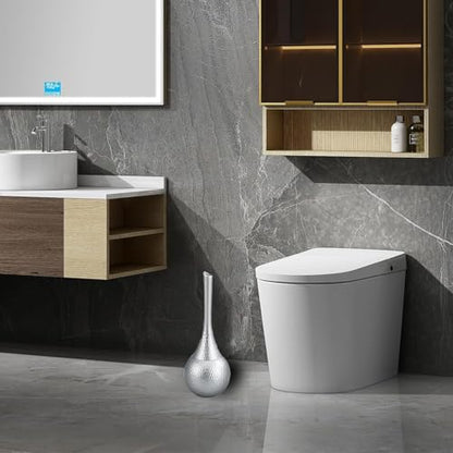 Silver Toilet Brush and Holder Set, Brushed Nickel Modern Bathroom Brush with Anti-Splash Shield 360° Cleaning, ABS Plastic Rust-Proof Waterproof Toilet Bowl Cleaner for Home Spa - color: Silver