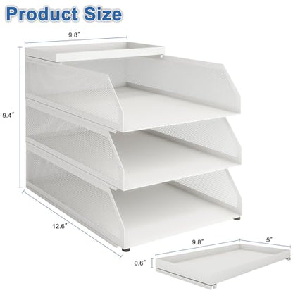 Natwind 3-Tier Stackable Metal Mesh Desk Paper Tray Organizer, White - color: White, size: 3 tier