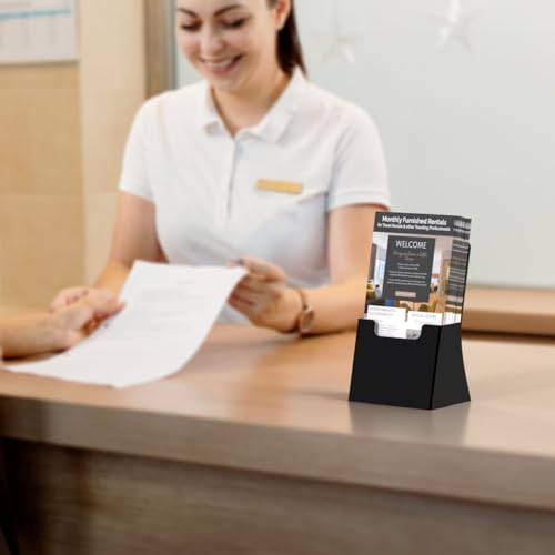 Marketing Holders 2 Pack Brochure Holder for 4.25" Trifolds Black Acrylic Countertop Literature Organizer Freestanding Angled Rack Card Dispenser for Offices Retail Shops and Restaurants