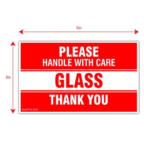 Kenco 3" X 5" Please Handle with Care Glass Thank You Stickers for Shipping and Packing - 500 Adhesive Labels Per Roll (10 Pack) - size: 10 PACK