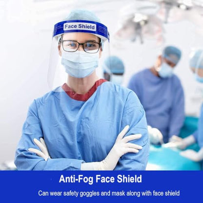 Dearskin 100 Pcs Face Shield, Pet Plastic Safety Face Shield Adjustable Transparent Full Face Anti-Spitting Protective Mask Hat Protect Eyes and Face Protection (100 Pcs) - size: 1 Count (Pack of 100)