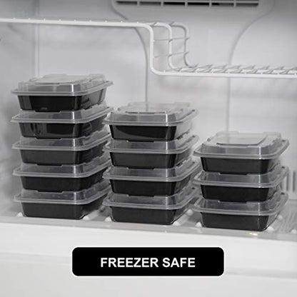 Freshware Meal Prep Containers [15 Pack] 1 Compartment Food Storage Containers with Lids, Bento Box, BPA Free, Stackable, Microwave/Dishwasher/Freezer Safe (28 oz) Black - size: 1-COMP-28OZ-15PK