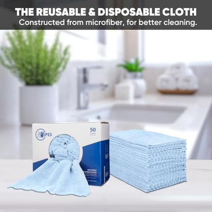 Microfiber Rags in A Box (50 Count) - Mwipes - 10" x 12" Reusable Wipes for Cleaning - Edgeless Terry Towels, Shop Rags, Wash, Dust, Disposable, House, Small Cleaning Cloths (Blue) - color: Blue