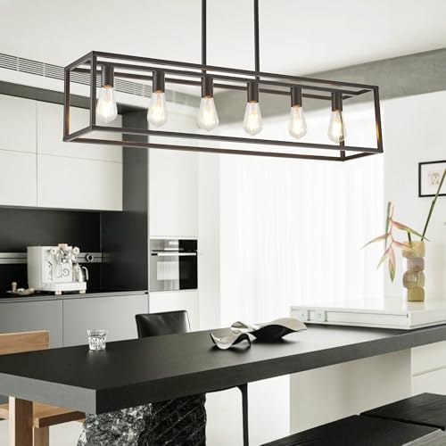 Dining Room Light Fixture, Kitchen Fixture Lights Pendant Lights Kitchen Island Oil Rubbed Bronze 6-Light Industrial Pendant Lighting for Kitchen Island - color: Oil-Rubbed Bronze, size: 6 Lights