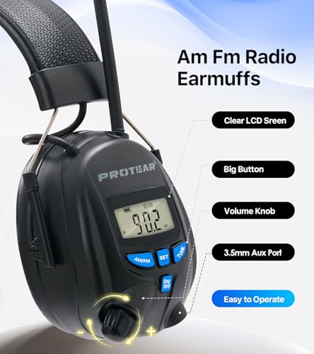 Digital AM/FM Radio Hearing Protection Earmuffs, 25 dB NRR - color: Am Fm Radio + Black