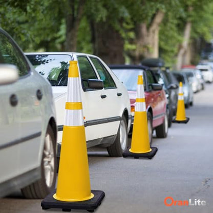 6 Pack 36" Large-Sized PVC Traffic Cones with Heavy-Duty Black Base, Garage Parking Lot Cones Structurally Stable Weatherproof Road Construction Safety Cones (6, Yellow, 36" Extra Large) - color: Yellow, size: 36" Extra Large