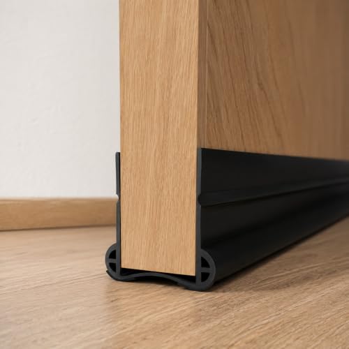 Flexible Adhesive PVC Door Bottom – 36” Long | Fits Standard 1 3/4” Doors | Black Self Stick Under Door Draft Stopper | Weather Stripping Seal for Noise, Dust, Air & Bug Protection - size: 36" Black