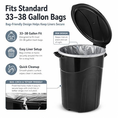 32 Gallon Outdoor Trash Can with Locking Lid, Plastic Garbage Bin - size: 32-Gallon Round
