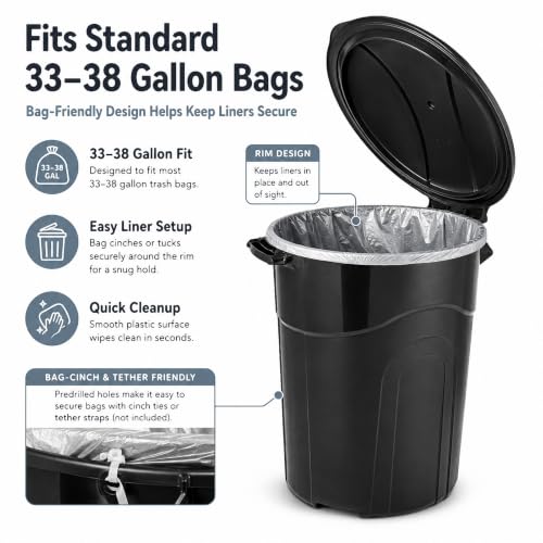 32 Gallon Outdoor Trash Can with Locking Lid, Plastic Garbage Bin - size: 32-Gallon Round
