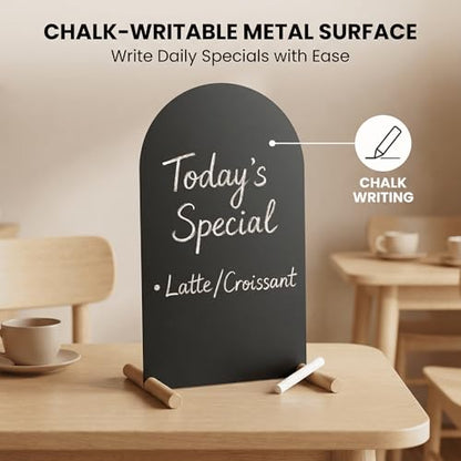 Tabletop Menu Board, A4 Magnetic Metal Sign with Wood Base for Counters - size: A4 Vertical (17 × 9.5 in)