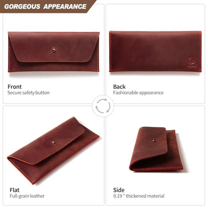 Ringsun Leather Money Cash Envelopes Wallet for Men, Money Bag Pouch Reusable Budget Envelope Wallet, Retro Clutch Wallet, Red - color: Red