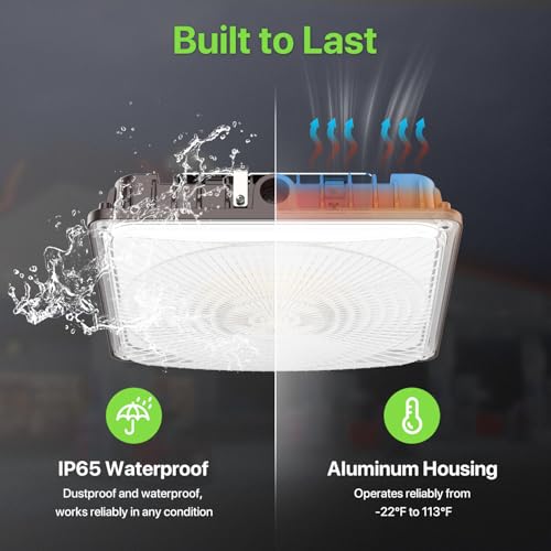 Glitgate LED Canopy Light 100W/80W/60W 3CCT Selectable, 11000LM, 120V - size: 1 Pack
